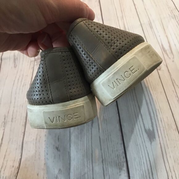 VINCE Gray Perforated Leather Slip On Sneakers - Picture 5 of 8